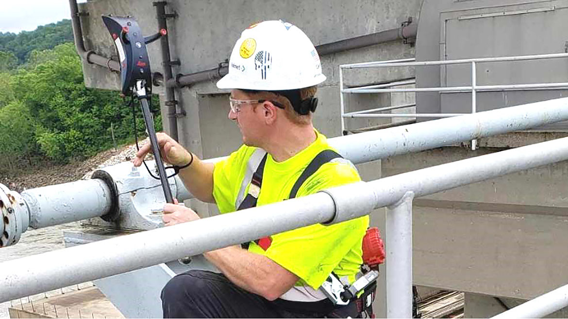 QM0925-OO-Manage-InPlace-Machining-p6-T-Probe Metrologist using T-Probe at Hydropower Dam