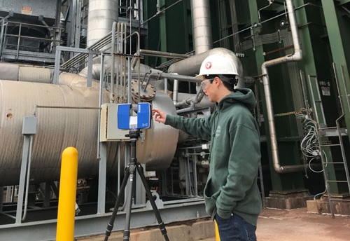 Long-range scanning system capturing dimensional data from large industrial equipment in a production facility Long-range laser scanning system capturing dimensional data from large industrial equipment in a production facility